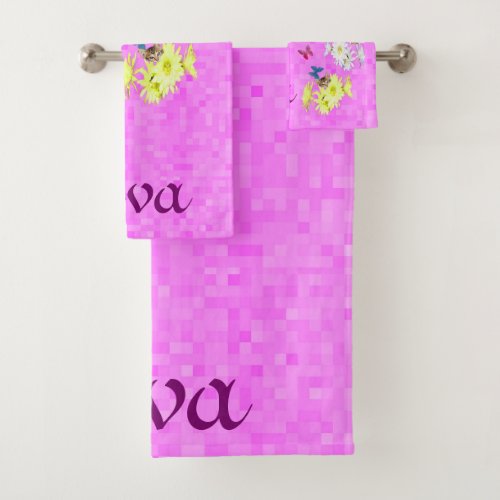 Ava Name Logo With Kittens And Butterflies Bath Towel Set