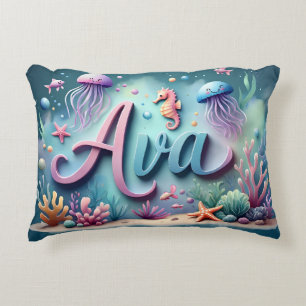 Ava Name Ocean Theme Decorative Sea Life Accent Pillow