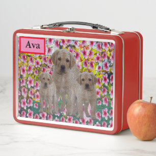 Ava Name With Labrador Puppies, Metal Lunch Box