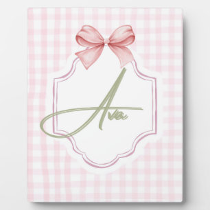 Ava Personalized Pink Bow & Gingham Print Plaque