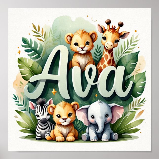 Ava Safari Nursery Wall Art (Front)