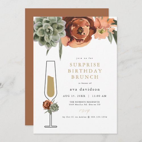 AVA Terracotta Succulent Surprise Birthday Brunch Invitation