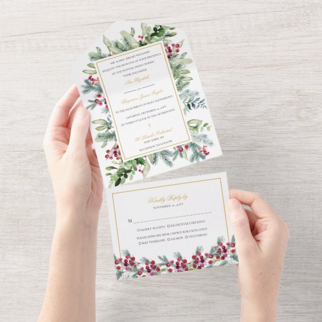 Ava Winter Catholic Wedding Invitation with RSVP (Tearaway)