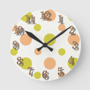 Avacado & Peach Polka Dot Retro Design Round Clock