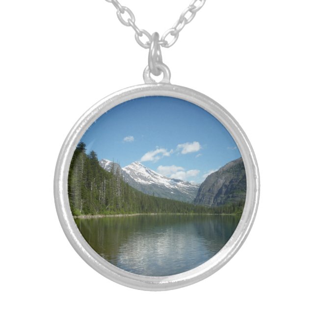 Avalanche Lake I in Glacier National Park Silver Plated Necklace (Front)