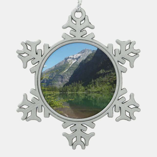Avalanche Lake II in Glacier National Park Snowflake Pewter Christmas Ornament (Front)