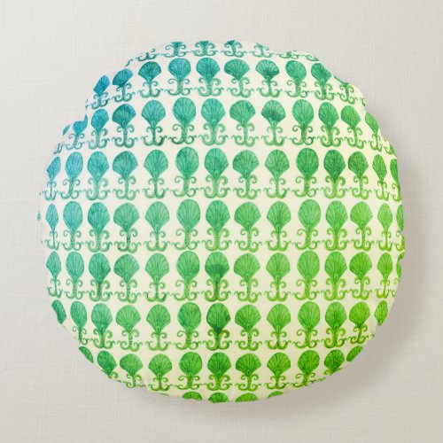 Avalon Art Deco Shell Pattern Watercolor Round Pillow