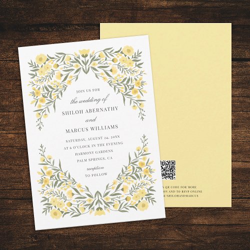 Avalon Butter Yellow Floral QR Code Wedding Invitation