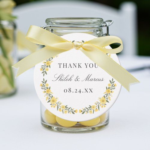 Avalon Butter Yellow Floral Wreath Wedding Favor Tags