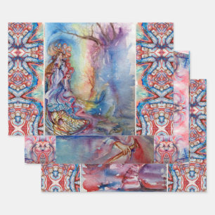 AVALON, LADY OF LAKE, MORGANA Pink Blue Fantasy W Wrapping Paper Sheets