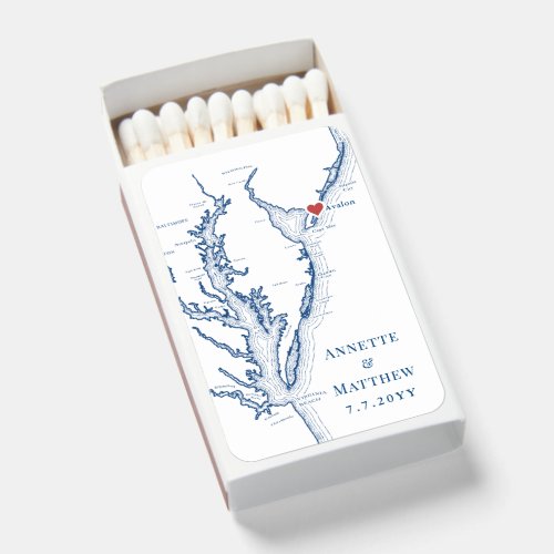 Avalon New Jersey Map Elegant Navy Wedding Matchboxes