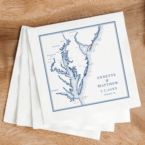 Avalon New Jersey Map Elegant Wedding Napkins