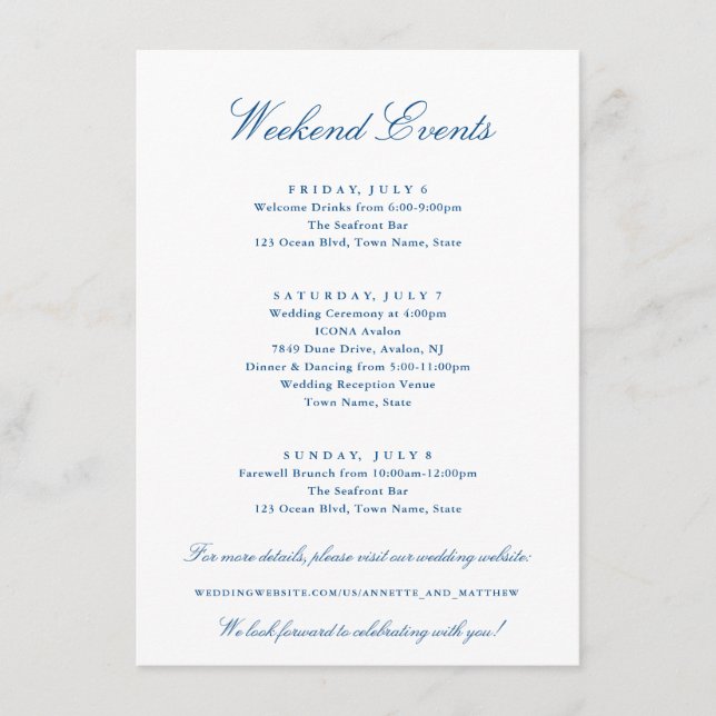 Avalon NJ Collection Weekend Events Wedding Enclosure Card (Front)
