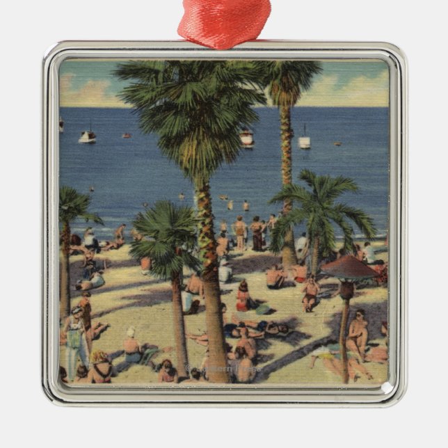 Avalon View of Beach w/ Sunbathers Metal Ornament (Front)