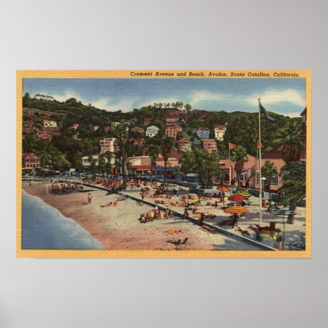 Avalon View of Crescent Ave. & Beach Poster (Front)
