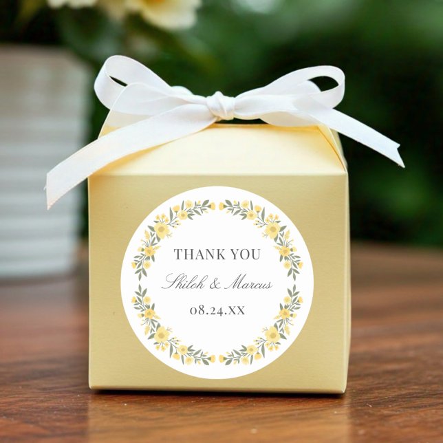 Avalon Yellow Wildflowers Circle Wedding Favor Classic Round Sticker (Creator Uploaded)