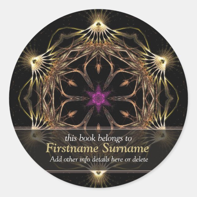 Avanaza Golden Flower Art Bookplate Sticker (Front)