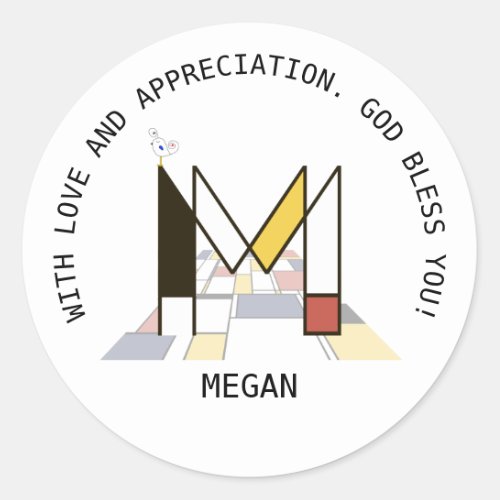 Avant_Garde Art Style Monogram Letter M Classic Round Sticker