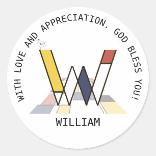 Avant-Garde Art Style Monogram. Letter W Classic Round Sticker
