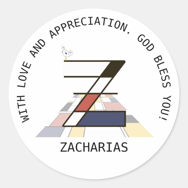 Avant-Garde Art Style Monogram. Letter Z Classic Round Sticker (Front)