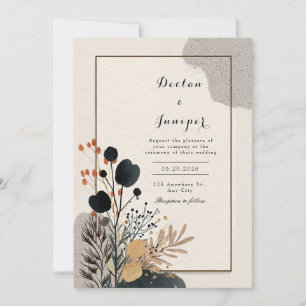 Avant Garde Black Floral Gold Frame Wedding Invitation