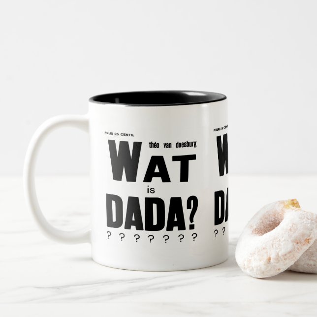 AVANT GARDE DADA ART TEXT Two-Tone COFFEE MUG (With Donut)