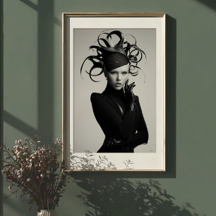 Avant-Garde Elegance: Monochrome Hat Fashion Poster