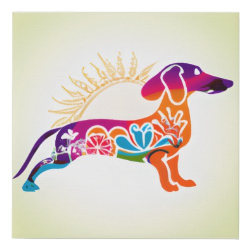 Avant Garde Floral Dachshund Silhouette AI Art Faux Canvas Print