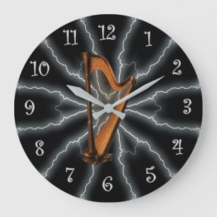 Avant-Garde, Harp Lightening 01 B, Black/Silver ~ Large Clock