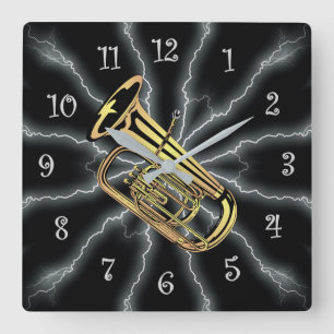 Avant-Garde ~ Tuba Lightening 01 B ~ Black/Silver~ Square Wall Clock