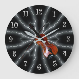 Avant-Garde, Violin Lightening 01 B, Black/Silver~ Large Clock