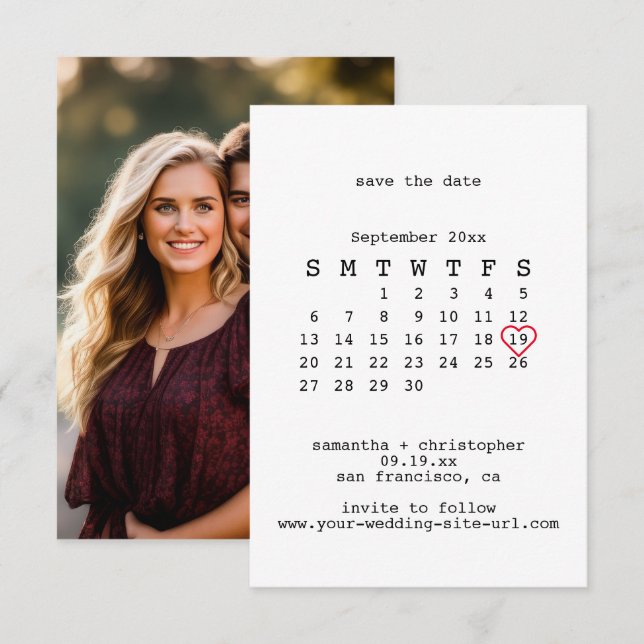 Avant-Garde White Minimalist Calender Wedding Save The Date (Front/Back)