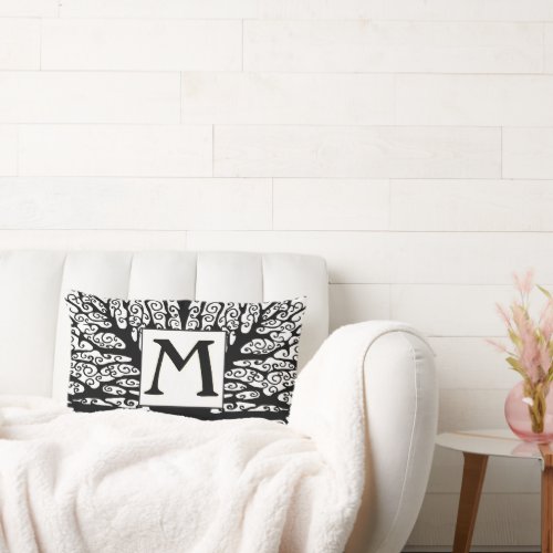 Avant Garden Black and White Monogram Pillow