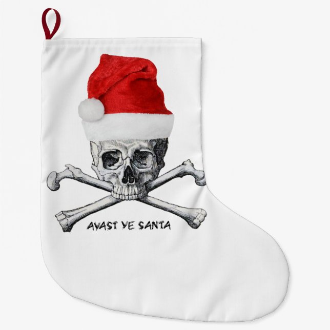 Avast Ye Santa Holiday Pirate Skull Stocking (Front)