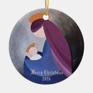 Ave Maria and Baby Jesus Nativity vintage painting Ceramic Ornament