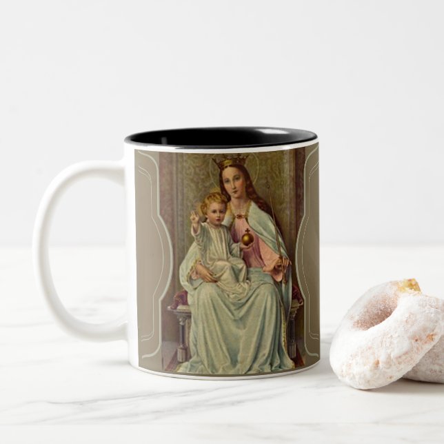 AVE MARIA QUEEN MARY INFANT JESUS THRONE SCEPTER Two-Tone COFFEE MUG (With Donut)