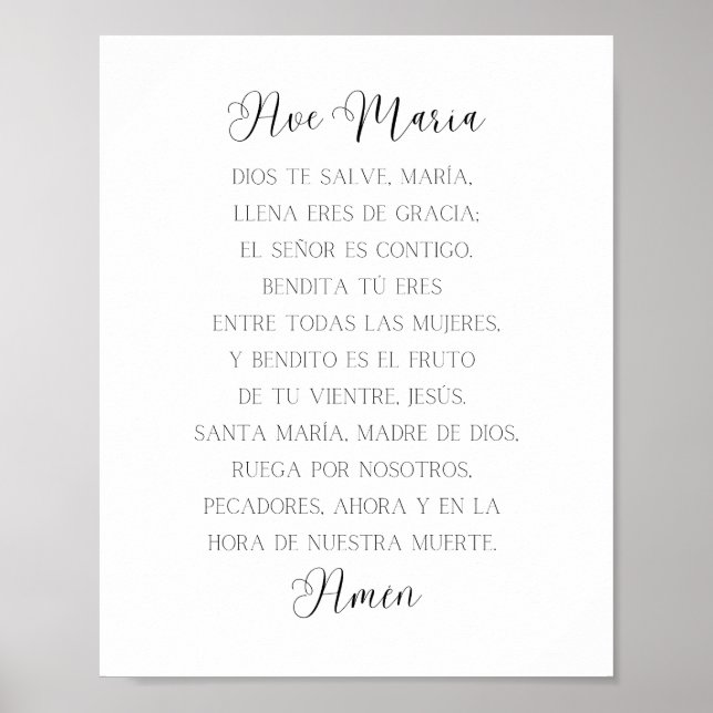 Ave Maria Spanish Prayer Poster (Front)