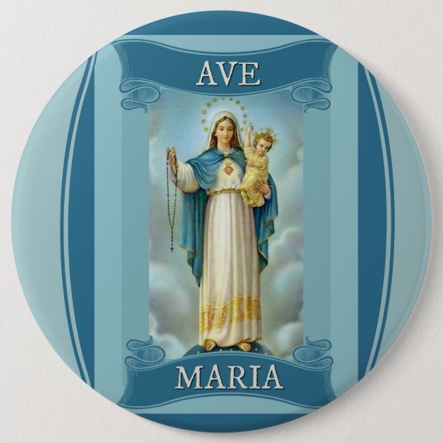 AVE MARIA VIRGIN MARY CHRIST CHILD Rosary Pinback Button (Front)