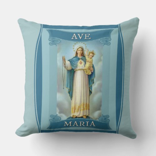 AVE MARIA VIRGIN MARY CHRIST CHILD Rosary Throw Pillow