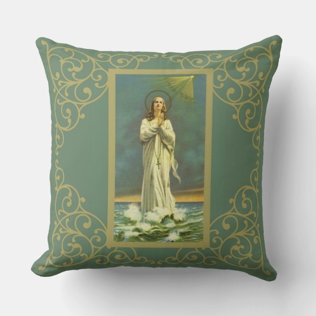 Ave Maris Stella Mary Virgin Rosary Throw Pillow (Front)