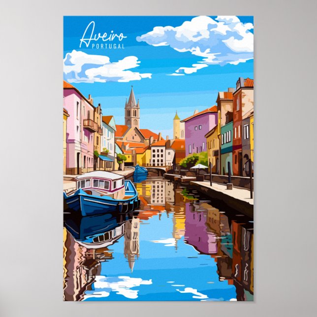 Aveiro Portugal vintage travel illustration Poster (Front)