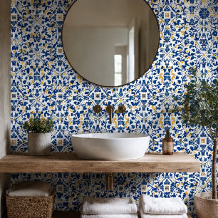 Aveiro Symphony Elegant Portuguese Blue and Gold Ceramic Tile