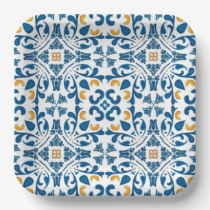 Aveiro Symphony Elegant Portuguese Blue and Gold Paper Plates