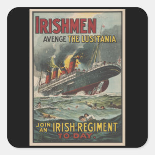 Avenge the Lusitania - Vintage England War Square Sticker