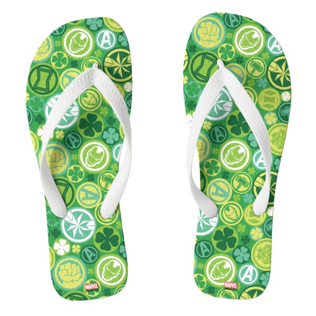 Avenger Icons & Shamrocks Pattern Flip Flops (Footbed)