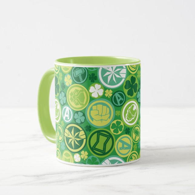 Avenger Icons & Shamrocks Pattern Mug (Front Left)