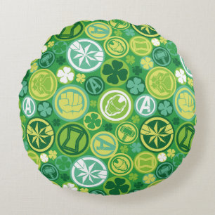 Avenger Icons & Shamrocks Pattern Round Pillow