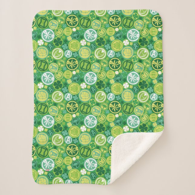 Avenger Icons & Shamrocks Pattern Sherpa Blanket (Front)