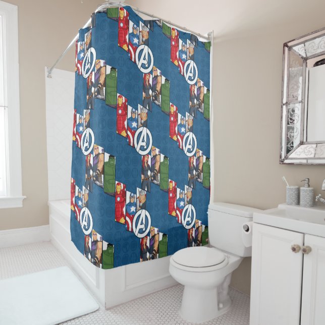 Avengers Assemble Characters Kid Pattern Shower Curtain (In Situ)