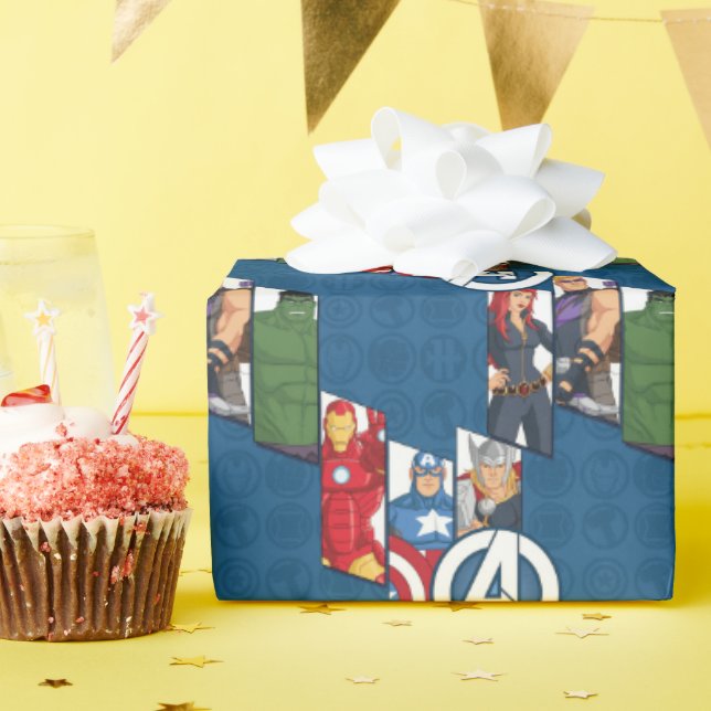Avengers Assemble Characters Kid Pattern Wrapping Paper (Birthday Party)